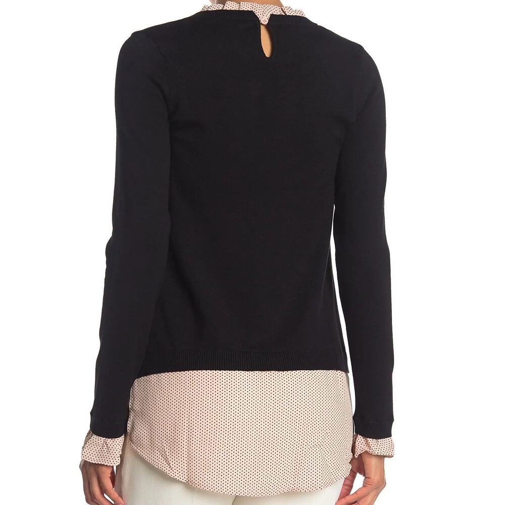 Adrianna Papell Pink Clip Dot Ruffle Neck Polka Dot Twofer Layered Sweater Small - Picture 3 of 8